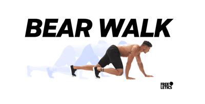 Header image with image of male Free Athlete performing Bear Walk (Bear Crawl) exercise with "Bear Walk" displayed above.