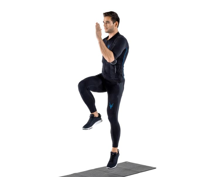 Athlete doing High Knees in an Antelope EMS suit that adds electrical muscle stimulation to each rep